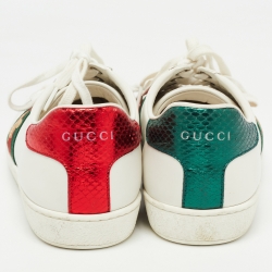 مملوكة مسبقًا Gucci White Leather  Ace Lace Up Sneakers Size 38