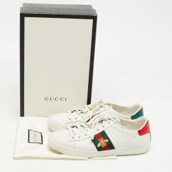 مملوكة مسبقًا Gucci White Leather  Ace Lace Up Sneakers Size 38