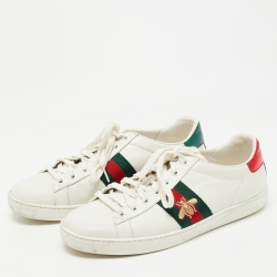 مملوكة مسبقًا Gucci White Leather  Ace Lace Up Sneakers Size 38