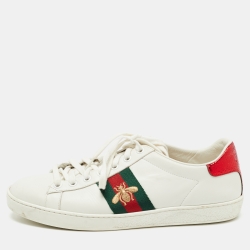 مملوكة مسبقًا Gucci White Leather  Ace Lace Up Sneakers Size 38
