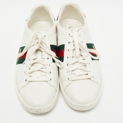 مملوكة مسبقًا Gucci White Leather  Ace Lace Up Sneakers Size 38