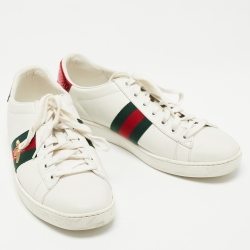 مملوكة مسبقًا Gucci White Leather  Ace Lace Up Sneakers Size 38