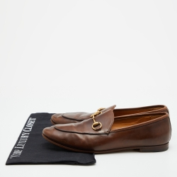 Gucci Brown Leather Jordaan Horsebit Slip On Loafers Size 38.5