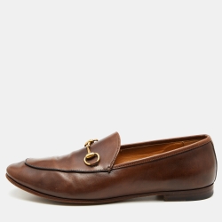 Gucci Brown Leather Jordaan Horsebit Slip On Loafers Size 38.5