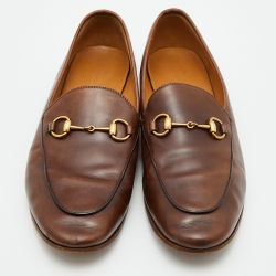 Gucci Brown Leather Jordaan Horsebit Slip On Loafers Size 38.5