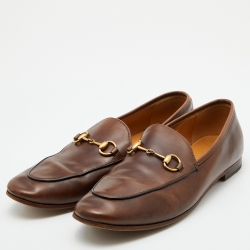 Gucci Brown Leather Jordaan Horsebit Slip On Loafers Size 38.5