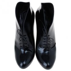 Pre Owned Gucci Black Curved Leather Kim Lace Up Ankle Boots Size 38