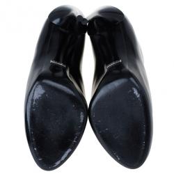 Pre Owned Gucci Black Curved Leather Kim Lace Up Ankle Boots Size 38