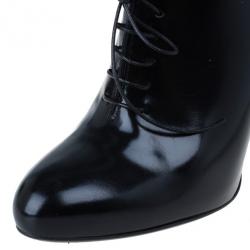 Pre Owned Gucci Black Curved Leather Kim Lace Up Ankle Boots Size 38
