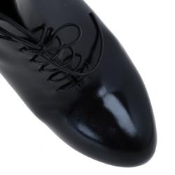 Pre Owned Gucci Black Curved Leather Kim Lace Up Ankle Boots Size 38