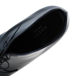 Pre Owned Gucci Black Curved Leather Kim Lace Up Ankle Boots Size 38