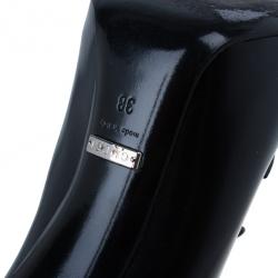 Pre Owned Gucci Black Curved Leather Kim Lace Up Ankle Boots Size 38
