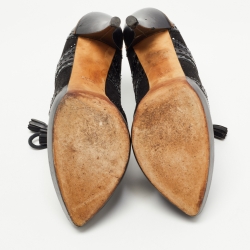 Pre Owned Gucci Black Leather and Suede Wimbledon Booties Size 38.5