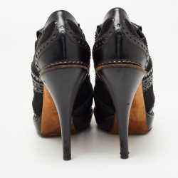 Pre Owned Gucci Black Leather and Suede Wimbledon Booties Size 38.5