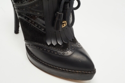 Pre Owned Gucci Black Leather and Suede Wimbledon Booties Size 38.5
