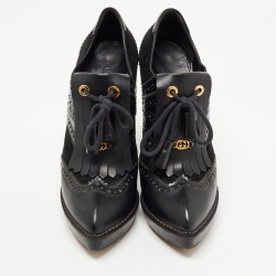 Pre Owned Gucci Black Leather and Suede Wimbledon Booties Size 38.5