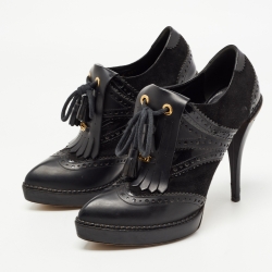 Pre Owned Gucci Black Leather and Suede Wimbledon Booties Size 38.5