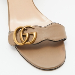 Gucci Beige Leather GG Marmont Ankle Strap Sandals Size 37.5