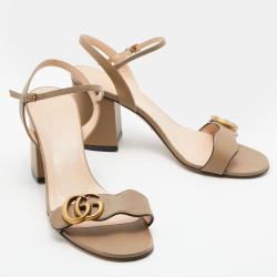 Gucci Beige Leather GG Marmont Ankle Strap Sandals Size 37.5
