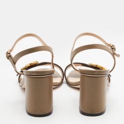 Gucci Beige Leather GG Marmont Ankle Strap Sandals Size 37.5