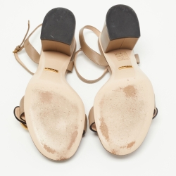 Gucci Brown Leather GG Marmont Ankle Strap Sandals Size 37.5
