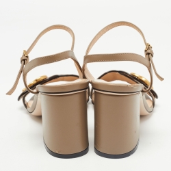Gucci Brown Leather GG Marmont Ankle Strap Sandals Size 37.5