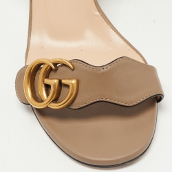 Gucci Brown Leather GG Marmont Ankle Strap Sandals Size 37.5