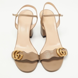 Gucci Brown Leather GG Marmont Ankle Strap Sandals Size 37.5