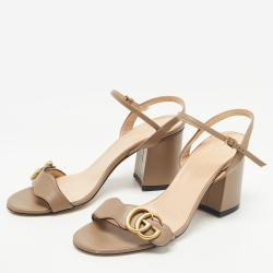 Gucci Brown Leather GG Marmont Ankle Strap Sandals Size 37.5