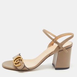 Gucci Brown Leather GG Marmont Ankle Strap Sandals Size 37.5