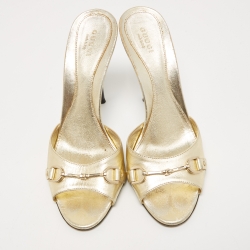 Gucci Metallic Gold Leather Hollywood  Slides Size 38