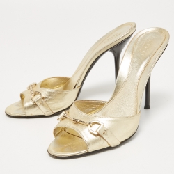 Gucci Metallic Gold Leather Hollywood  Slides Size 38