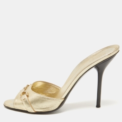 Gucci Metallic Gold Leather Hollywood  Slides Size 38