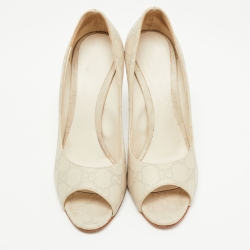 Pre Owned Gucci Grey Guccissima Leather Peep Toe Pumps Size 38.5