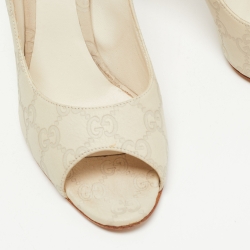 Pre Owned Gucci Grey Guccissima Leather Peep Toe Pumps Size 38.5