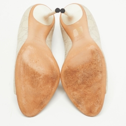 Pre Owned Gucci Grey Guccissima Leather Peep Toe Pumps Size 38.5