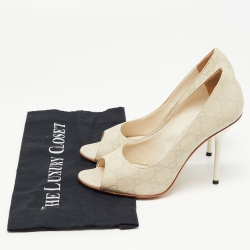 Pre Owned Gucci Grey Guccissima Leather Peep Toe Pumps Size 38.5