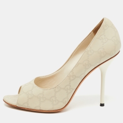 Pre Owned Gucci Grey Guccissima Leather Peep Toe Pumps Size 38.5