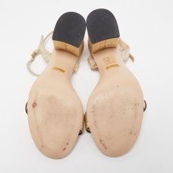 Gucci Gold Foil Leather GG Marmont Ankkle Strap Sandals Size 37.5