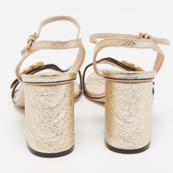 Gucci Gold Foil Leather GG Marmont Ankkle Strap Sandals Size 37.5
