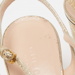 Gucci Gold Foil Leather GG Marmont Ankkle Strap Sandals Size 37.5