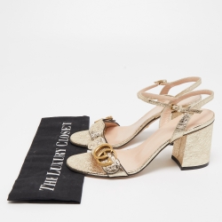 Gucci Gold Foil Leather GG Marmont Ankkle Strap Sandals Size 37.5