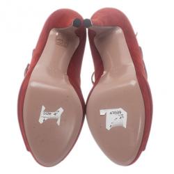 Pre Owned حذاء كعب عالى غوتشي جلد مدبوغ أخمر متعدد الشرائط ليزبيث كعب أمامي مقاس 40