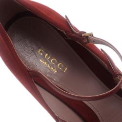 Pre Owned حذاء كعب عالى غوتشي جلد مدبوغ أخمر متعدد الشرائط ليزبيث كعب أمامي مقاس 40