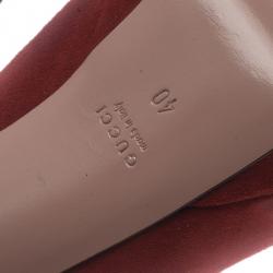 Pre Owned حذاء كعب عالى غوتشي جلد مدبوغ أخمر متعدد الشرائط ليزبيث كعب أمامي مقاس 40