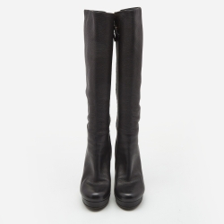 Pre Owned Gucci Black Leather Knee Length Boots Size 38.5 