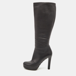 Pre Owned Gucci Black Leather Knee Length Boots Size 38.5 