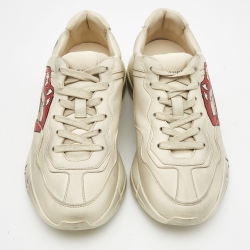 Gucci Cream Leather Rhyton Lace Up Sneakers Size 38