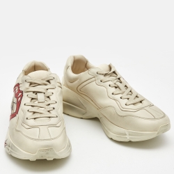 Gucci Cream Leather Rhyton Lace Up Sneakers Size 38