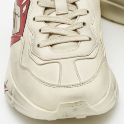 Gucci Cream Leather Rhyton Lace Up Sneakers Size 38
